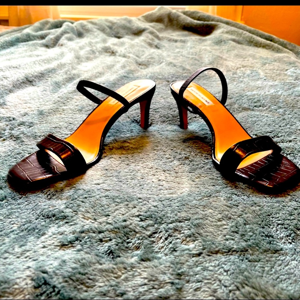 Perfect condition Black croc-embossed strappy sandals